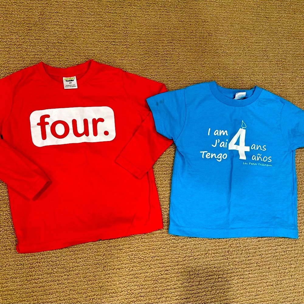 4th Birthday Four Years Old Kids' T-Shirts lot of 2